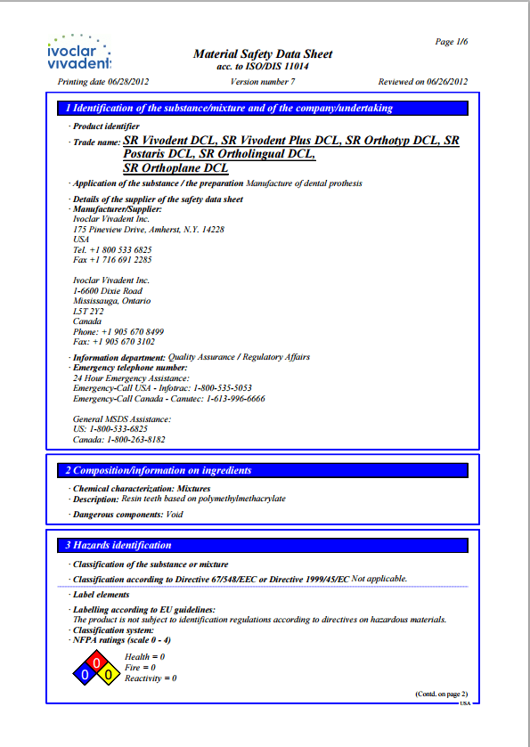 Ivoclar Vivodent DCL MSDS - RDL - Full Service Dental Laboratory