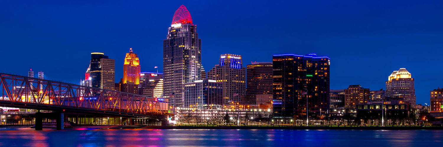 A picture of Downtown Cincinnati glowing at Night